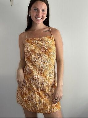 Billabong Golden Snake-Print Slip Midi Dress